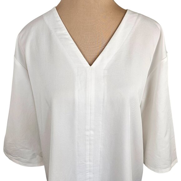 Emma Knudsen White Shirt Style Short Sleeve Tunic Top Sz M - Picture 2 of 9